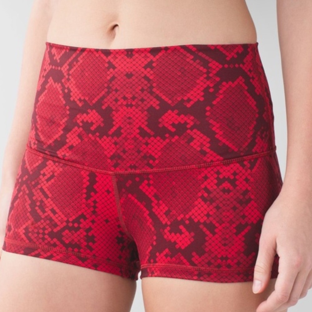 Lululemon Red Python Snake Print Yoga Shorts Fold… - image 1
